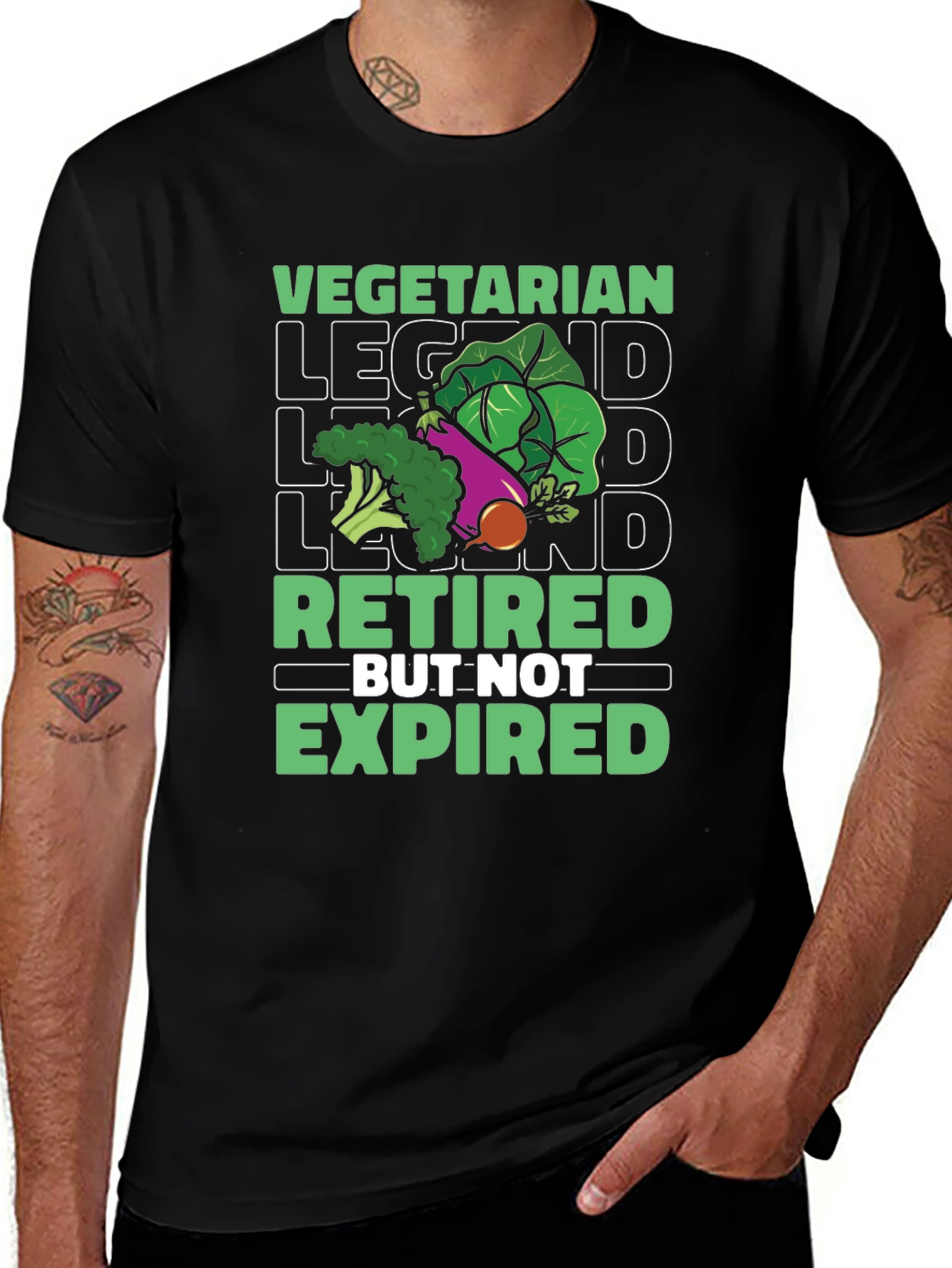 Variant 14 of Vegetarian Legend Retired But Not Expired Black T-Shirt