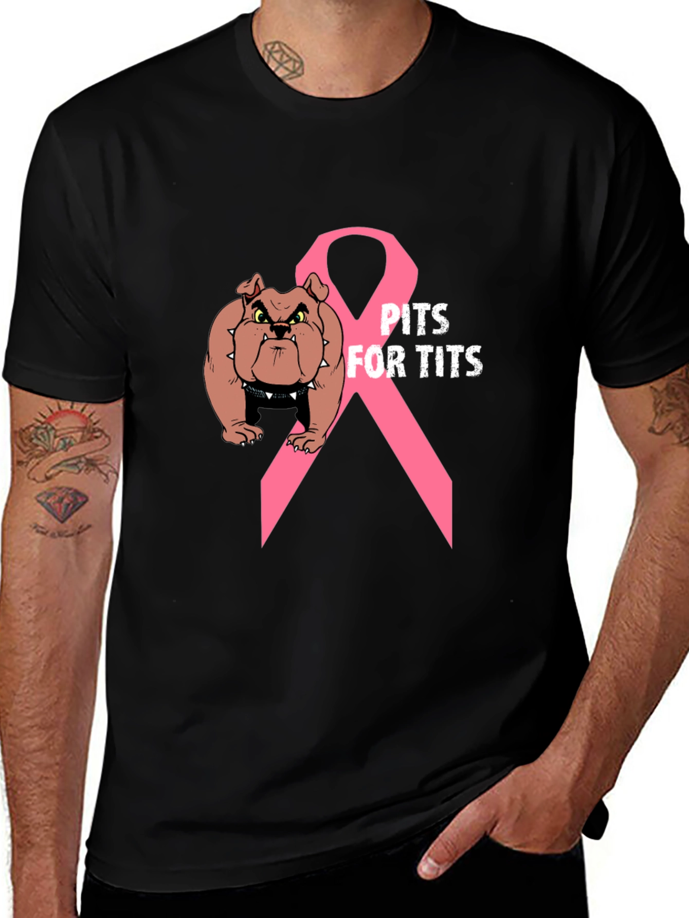 Variant 10 of Pits For Tits T-Shirt: Bulldog Breast Cancer Awareness