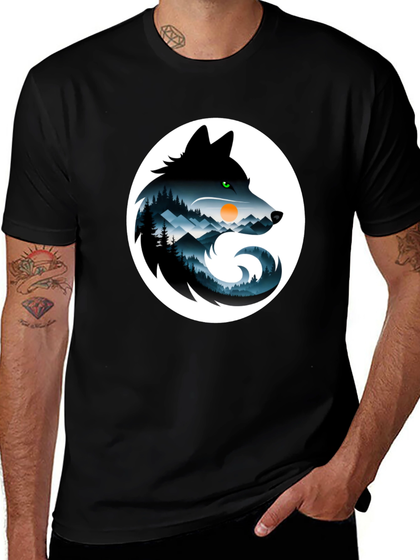 Variant 26 of Wolf Silhouette Mountain Scene Graphic T-Shirt