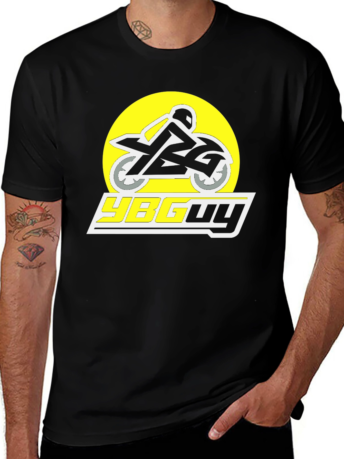 YBGuy Black Graphic Tee - Motorcycle Design