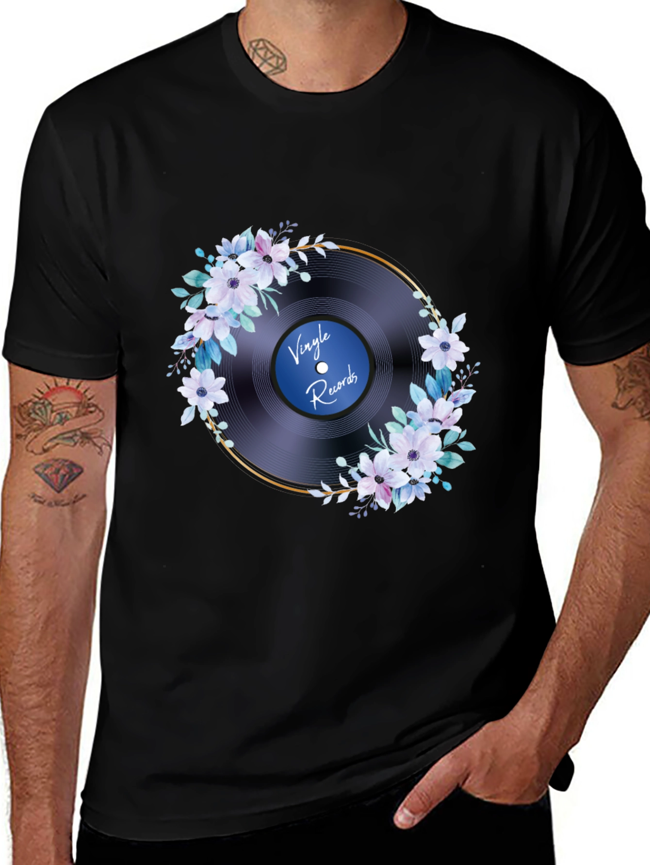 Variant 6 of Vinyl Record Floral T-Shirt - Music Lover Tee
