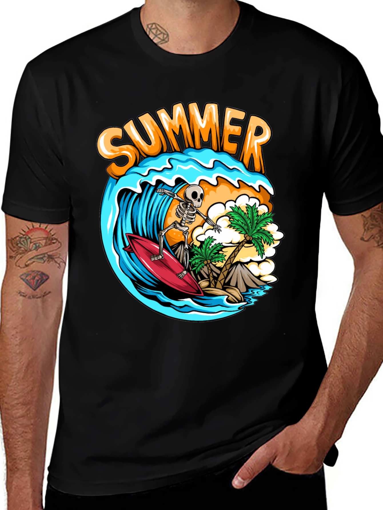 Variant 7 of Summer Skeleton Surfing Graphic T-Shirt