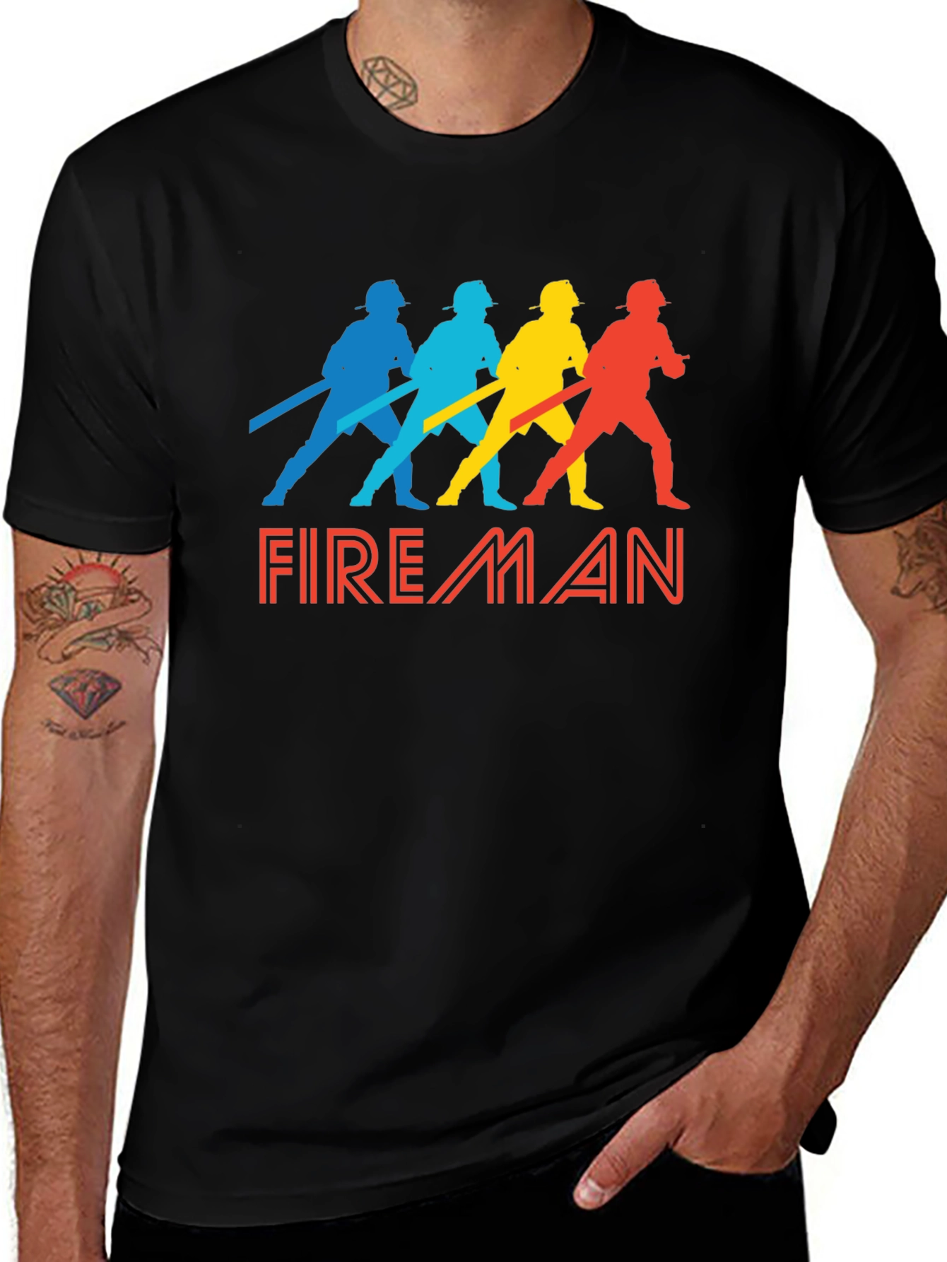 Variant 7 of Fireman Silhouette Graphic Black T-Shirt