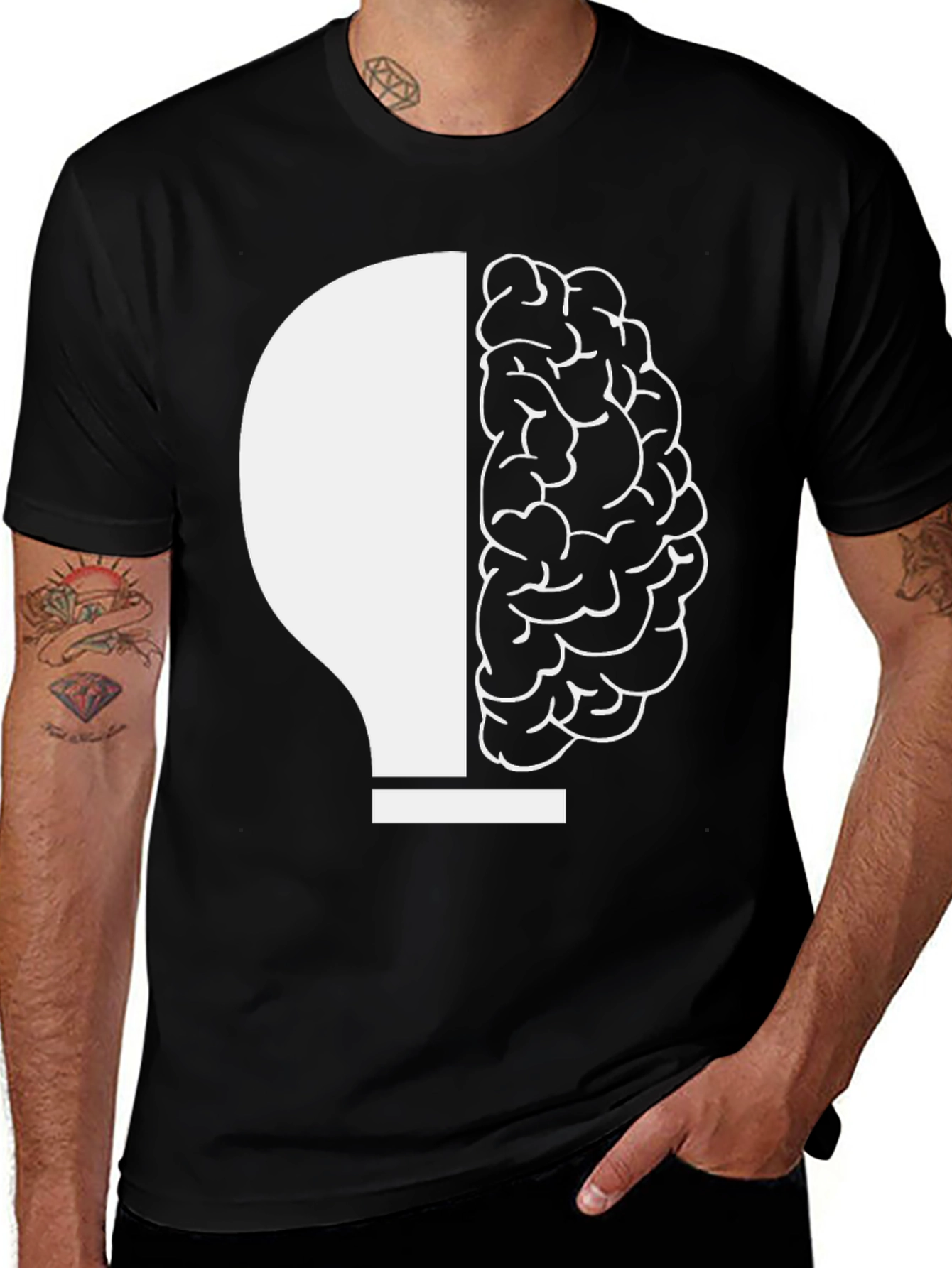 Variant 16 of Brain Meets Bulb Graphic Tee - Black Unisex T-Shirt
