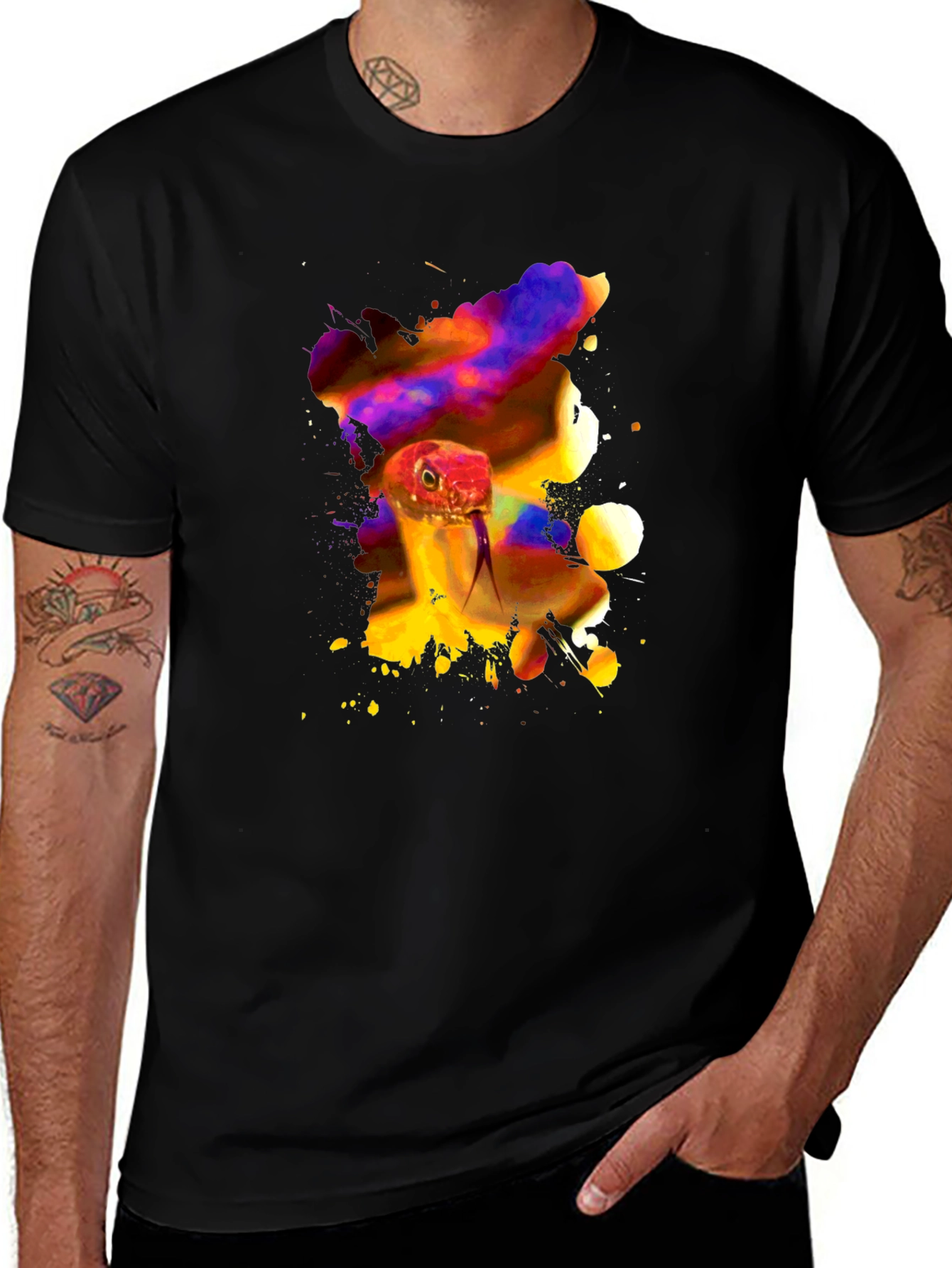 Variant 6 of Snake Watercolor Graphic Black T-Shirt