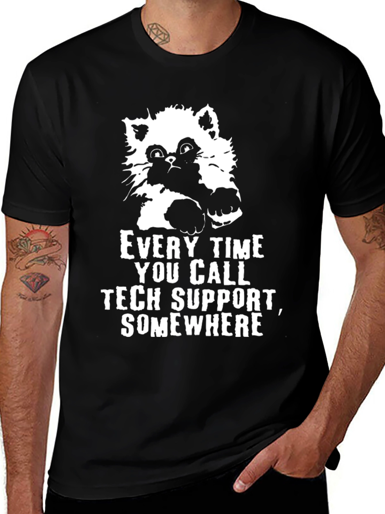 Variant 12 of Tech Support Cat Graphic Tee - Black