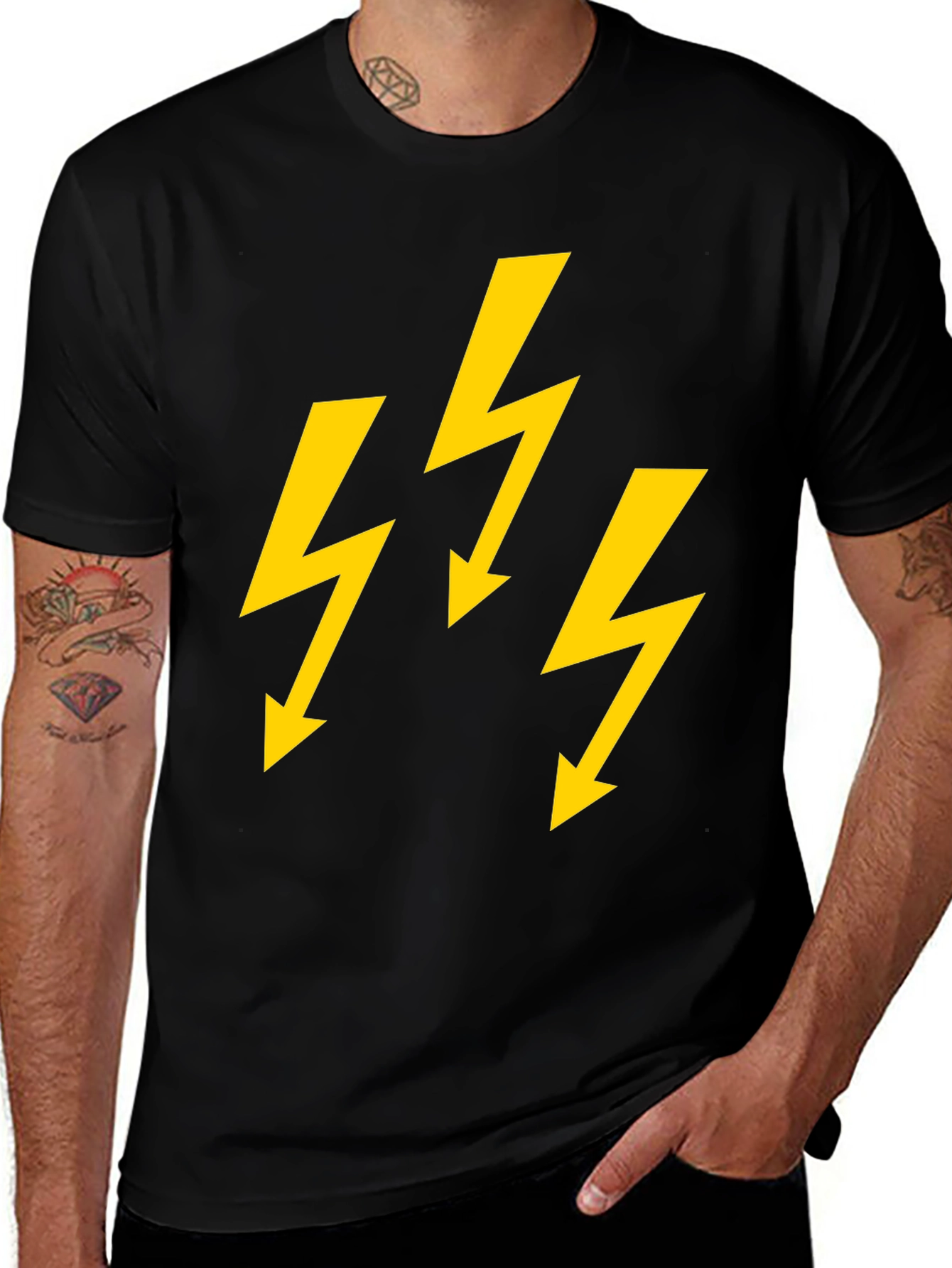 Variant 2 of Bold Lightning Bolt Graphic Tee - Black Cotton