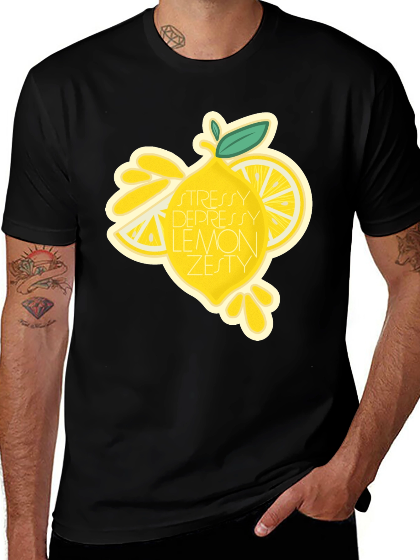 Variant 9 of Stressy Depressy Lemon Zesty Black T-Shirt