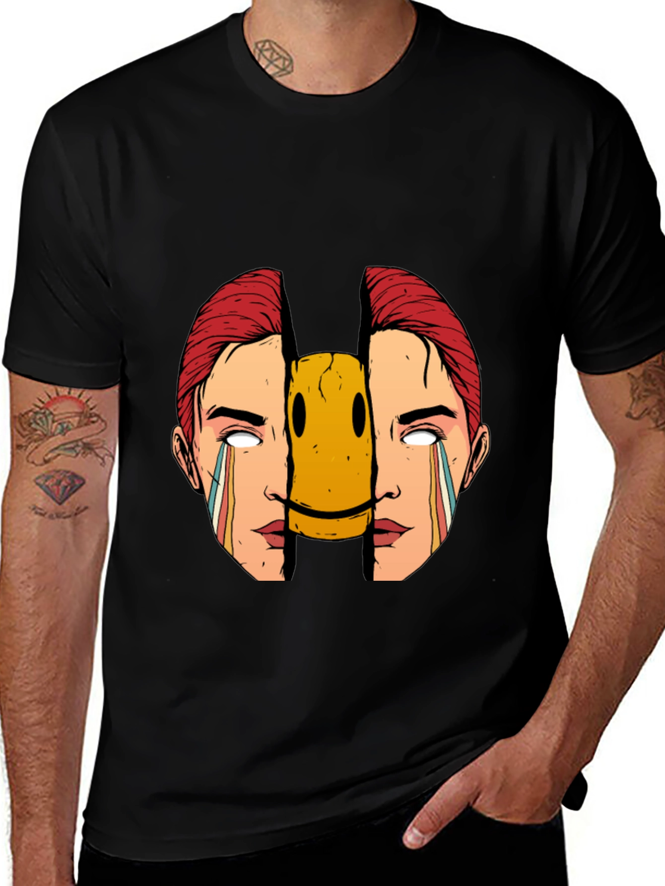 Variant 7 of Split Face Graphic Tee - Unisex Black T-Shirt