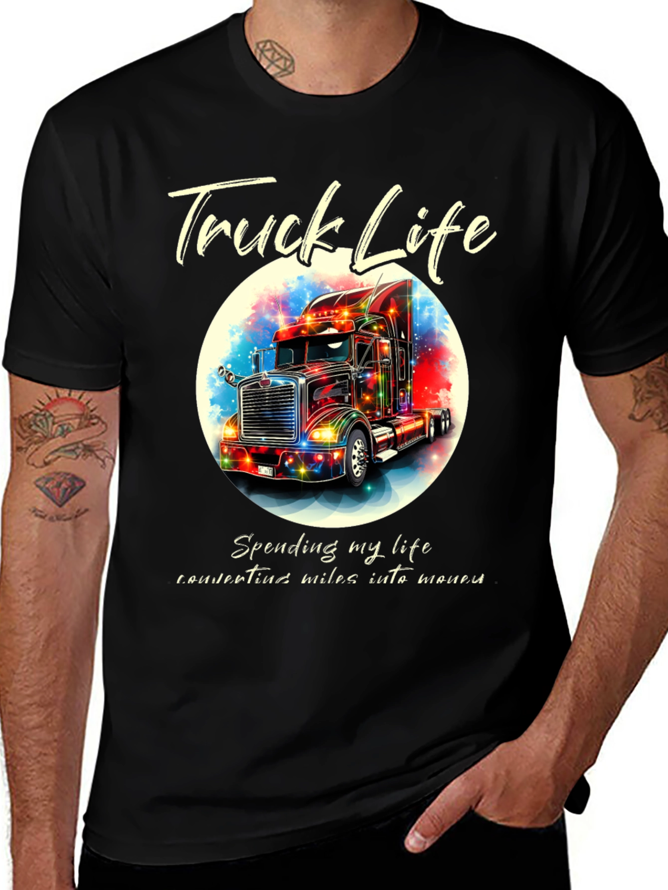 Variant 23 of Truck Life Graphic Tee - Colorful Trucker Design