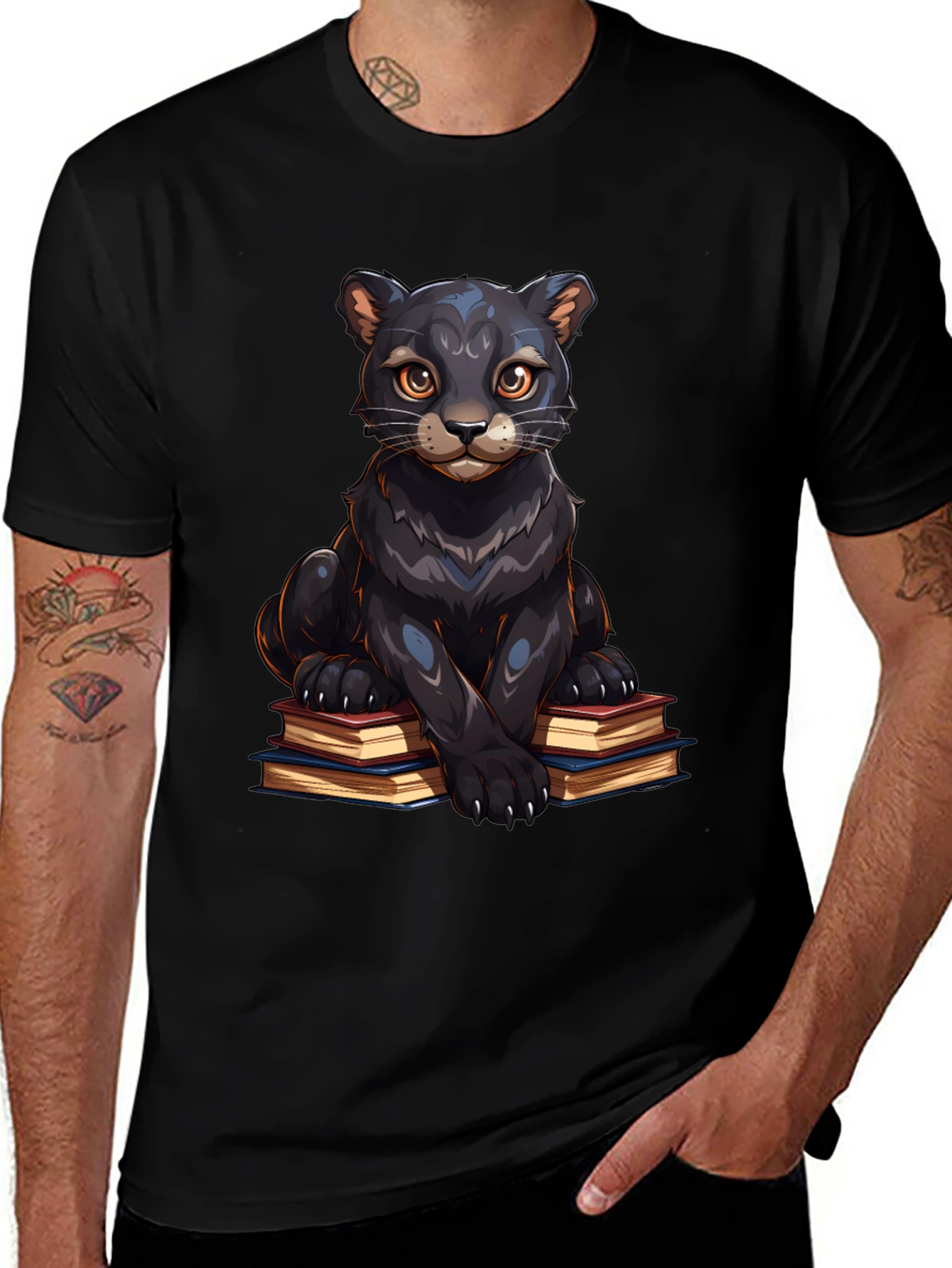 Variant 29 of Black Panther on Books Graphic Tee - Cool Cat Lover T-Shirt