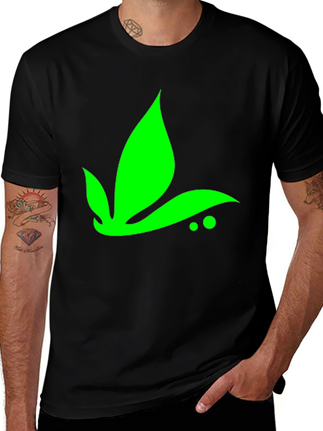 Variant 28 of Black T-Shirt with Green Leaf Design