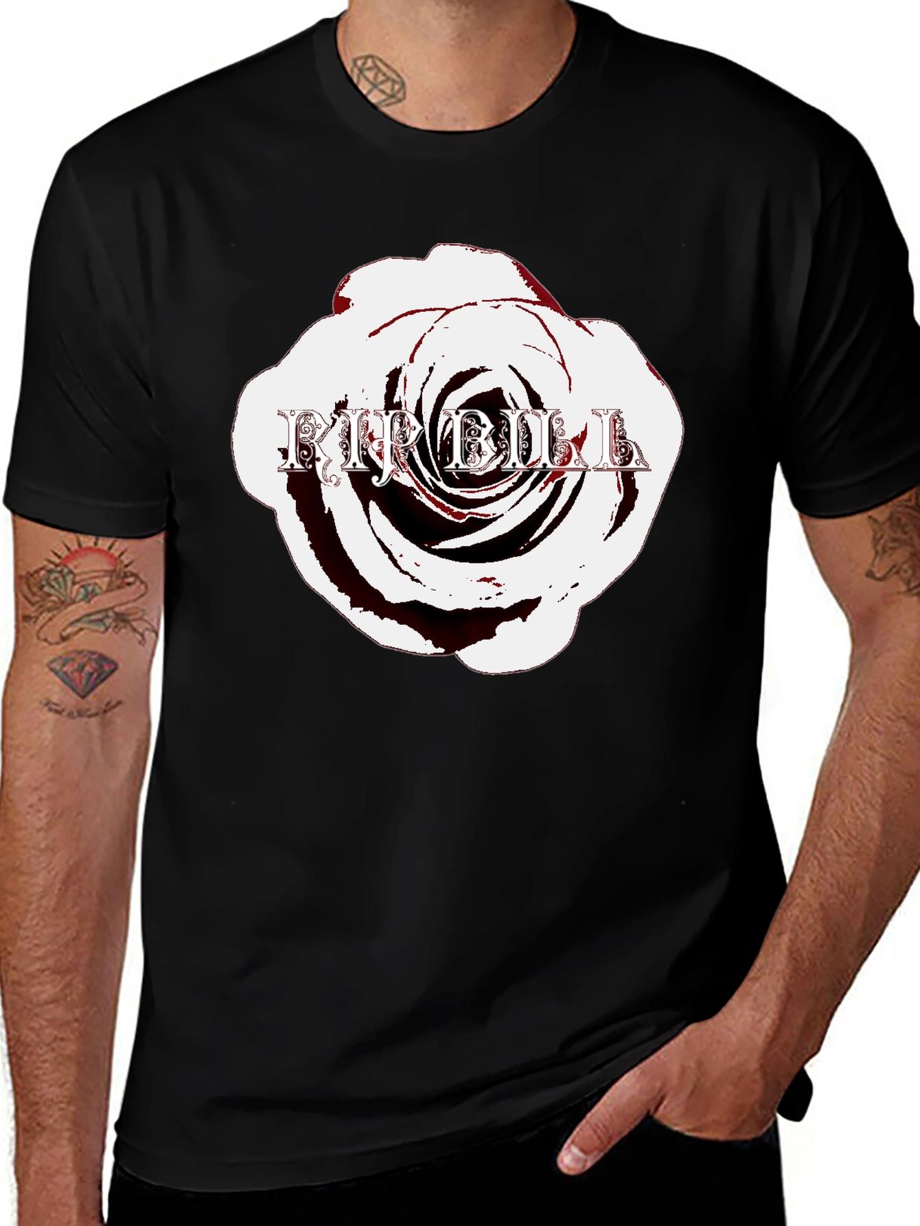 Variant 20 of Rose with Text Black T-Shirt
