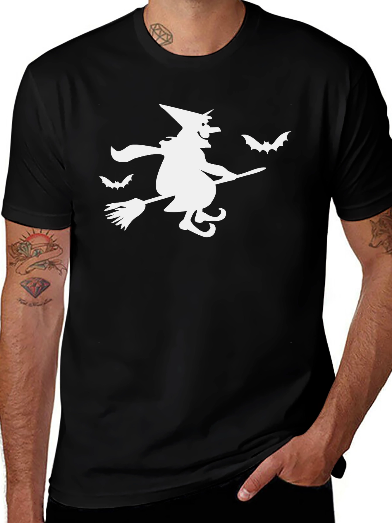Witch on Broomstick Graphic Tee - Halloween T-Shirt