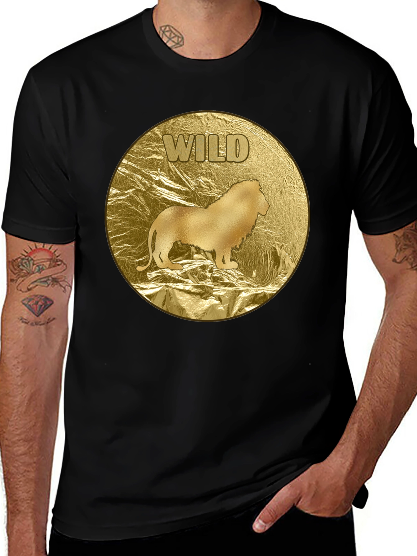 Variant 30 of Wild Lion Graphic Tee - Gold Animal Print T-Shirt