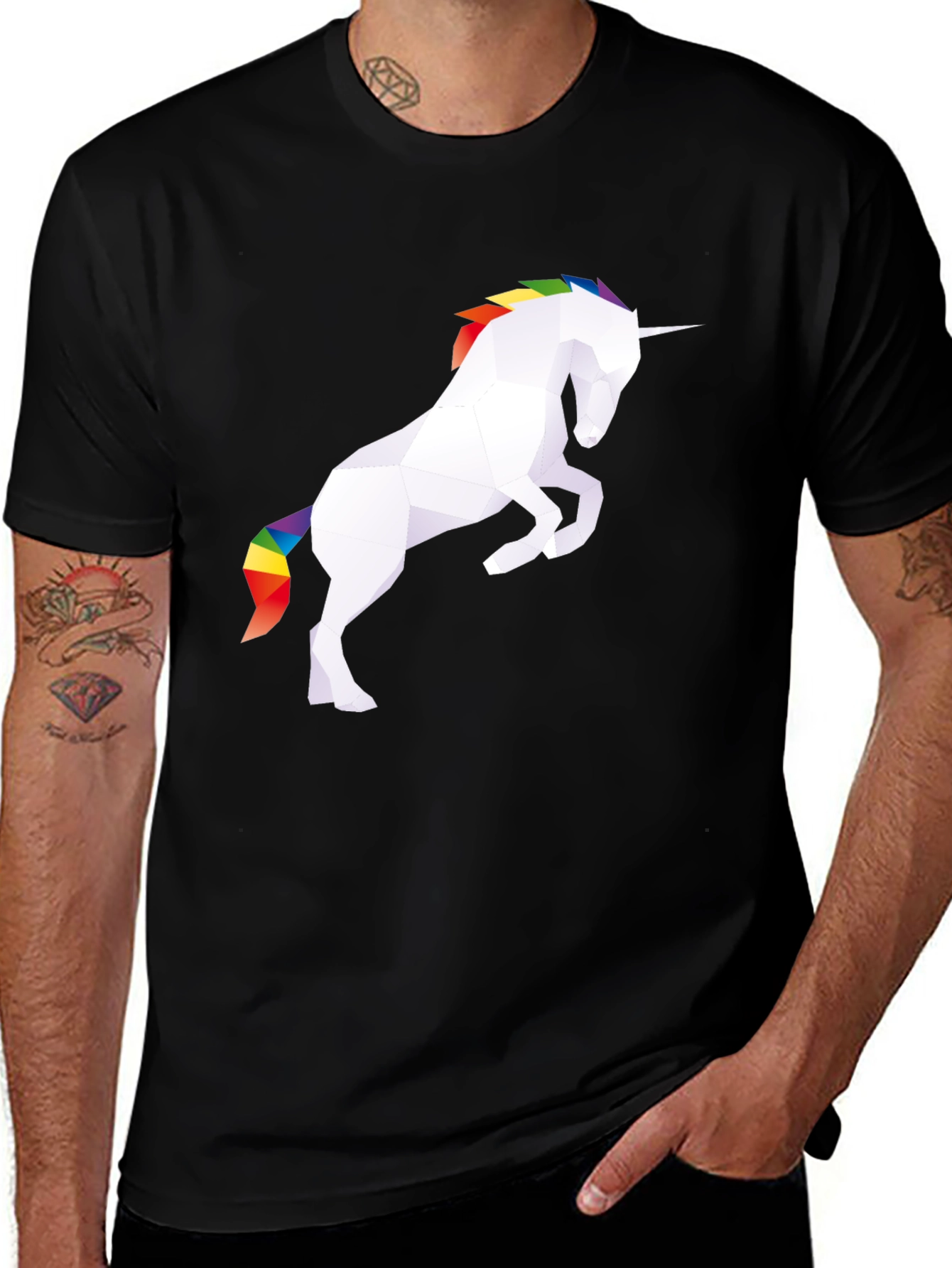 Variant 18 of Geometric Unicorn Graphic Tee - Men's Black T-Shirt