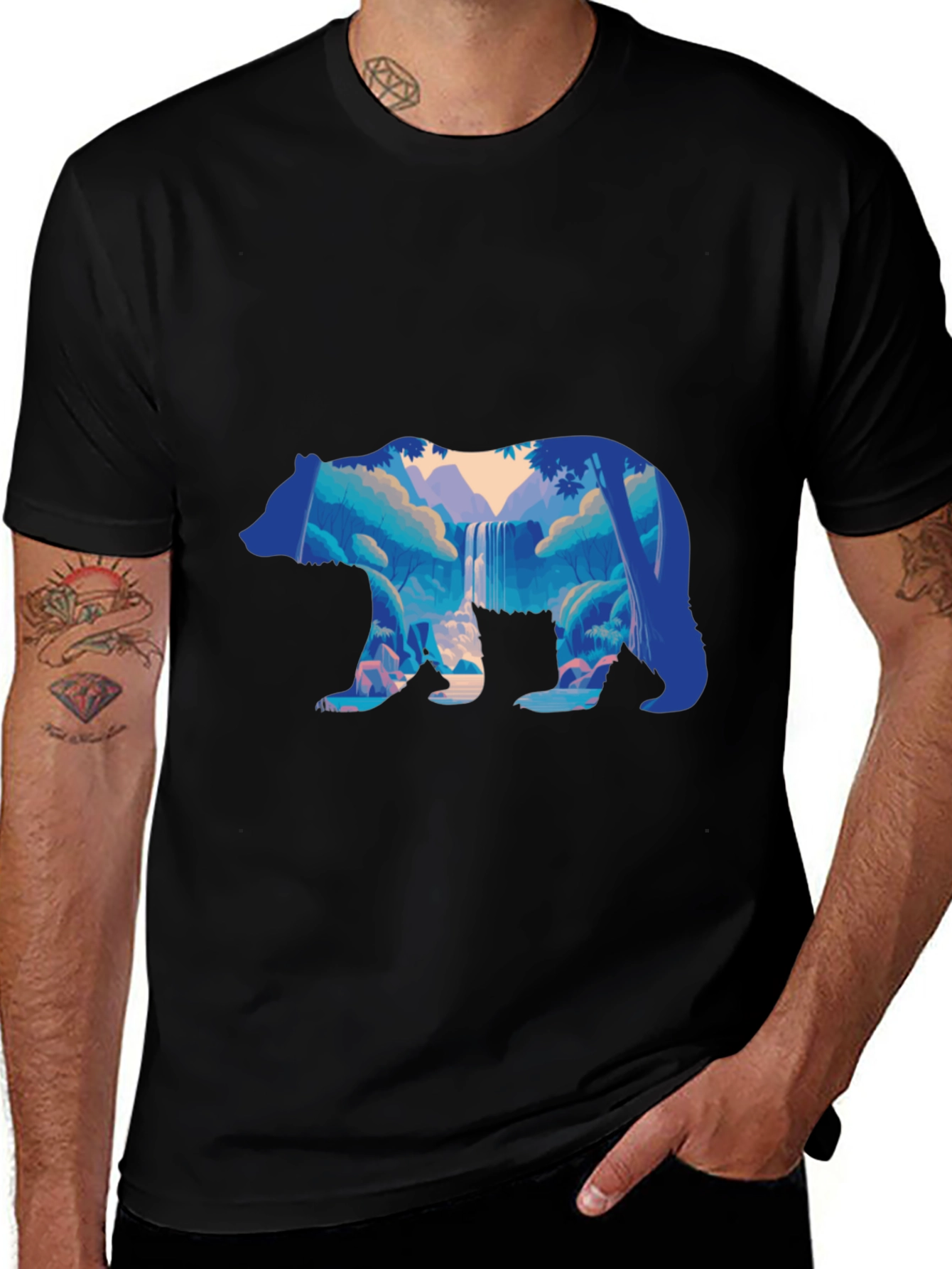 Variant 18 of Nature Bear Graphic Print Black T-Shirt