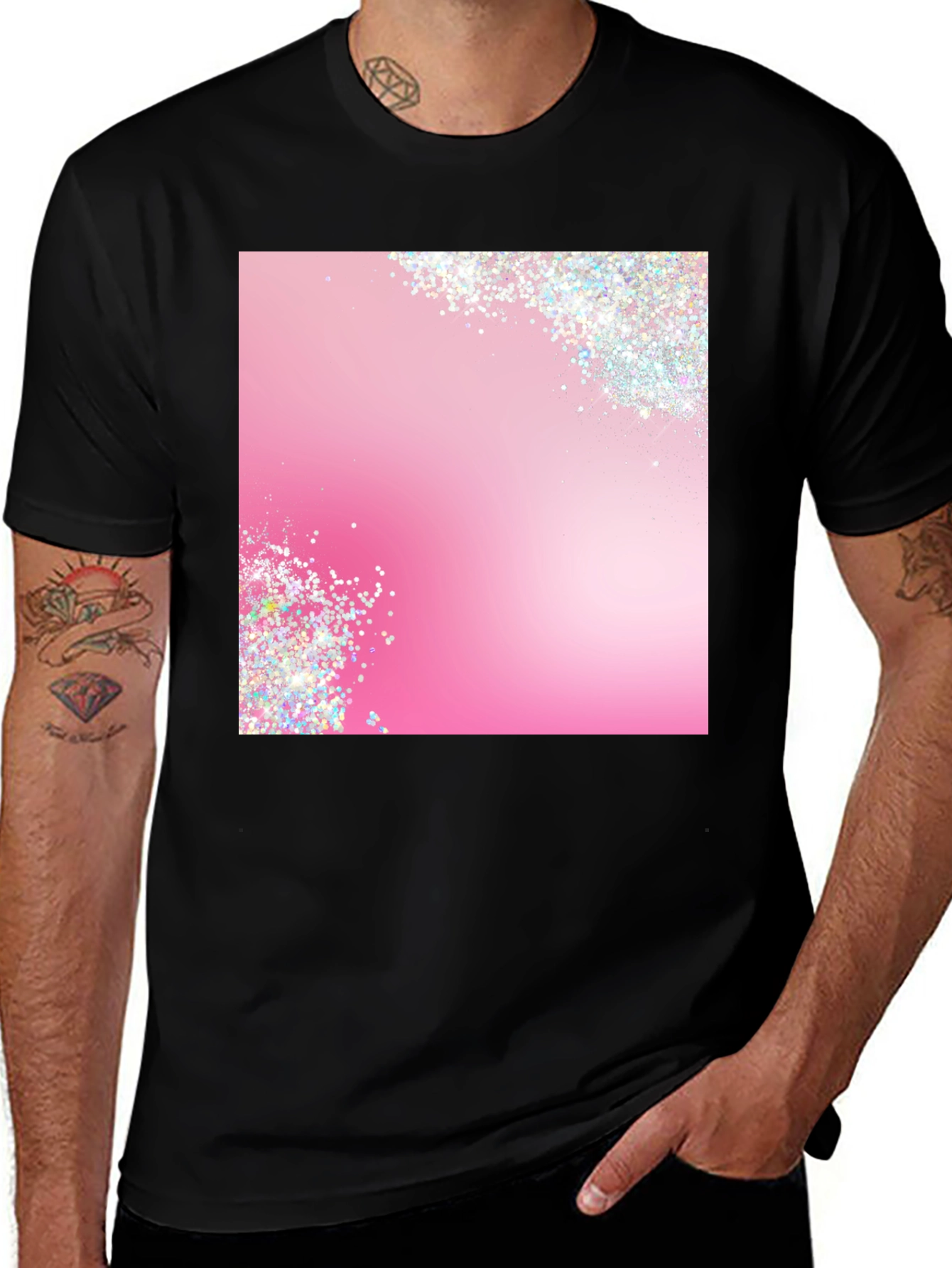 Variant 30 of Pink Sparkle Graphic Tee - Stylish Men's Black T-Shirt
