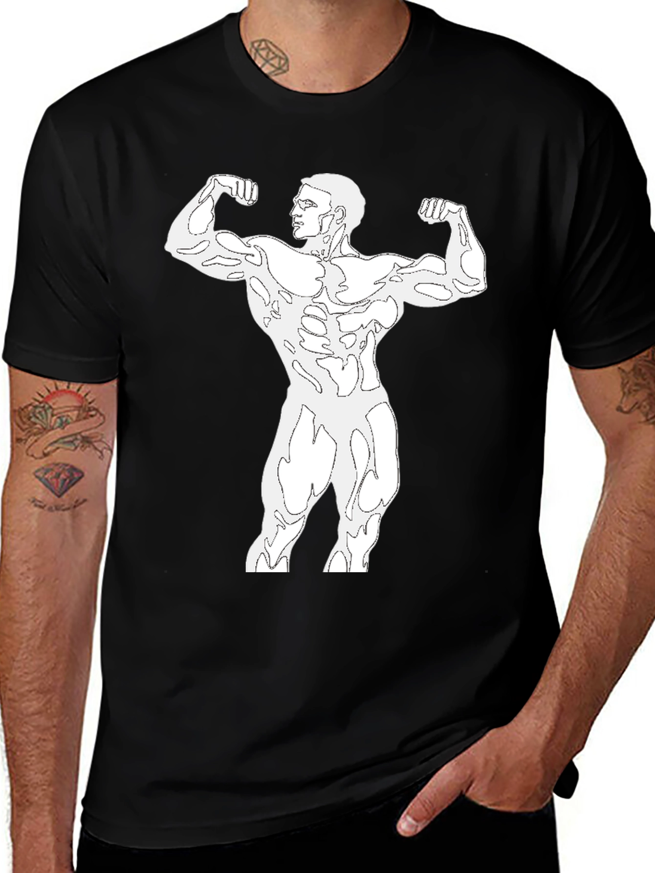 Variant 22 of Black Bodybuilder Graphic Tee - Muscle Flex