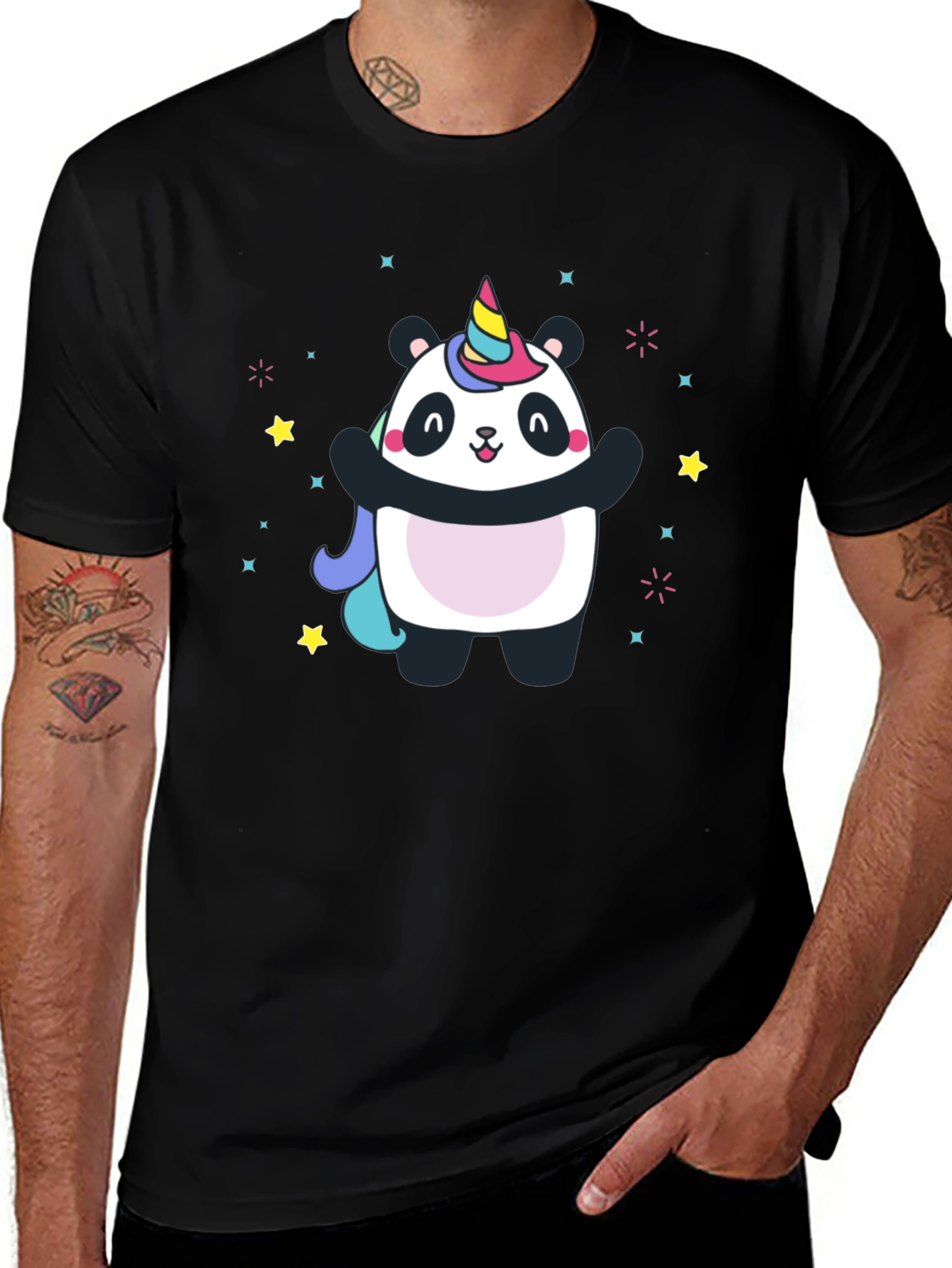 Variant 14 of Panda Unicorn Graphic Tee - Men's Black T-Shirt