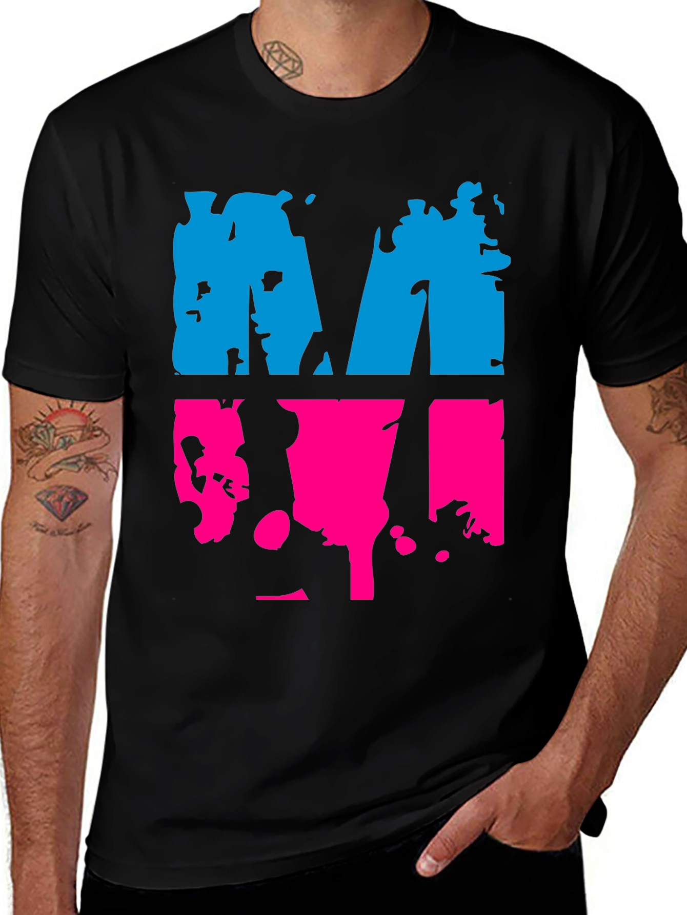Variant 8 of Abstract M Graphic Tee - Black Crewneck T-Shirt