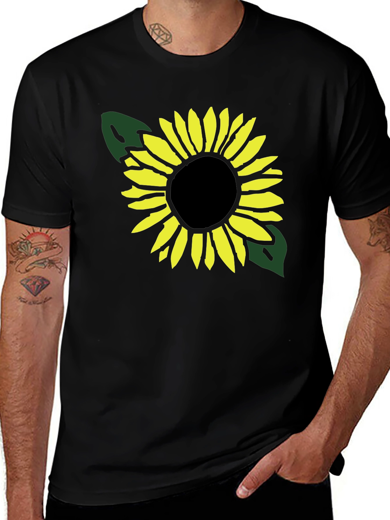 Variant 10 of Sunflower Graphic Black Cotton T-Shirt