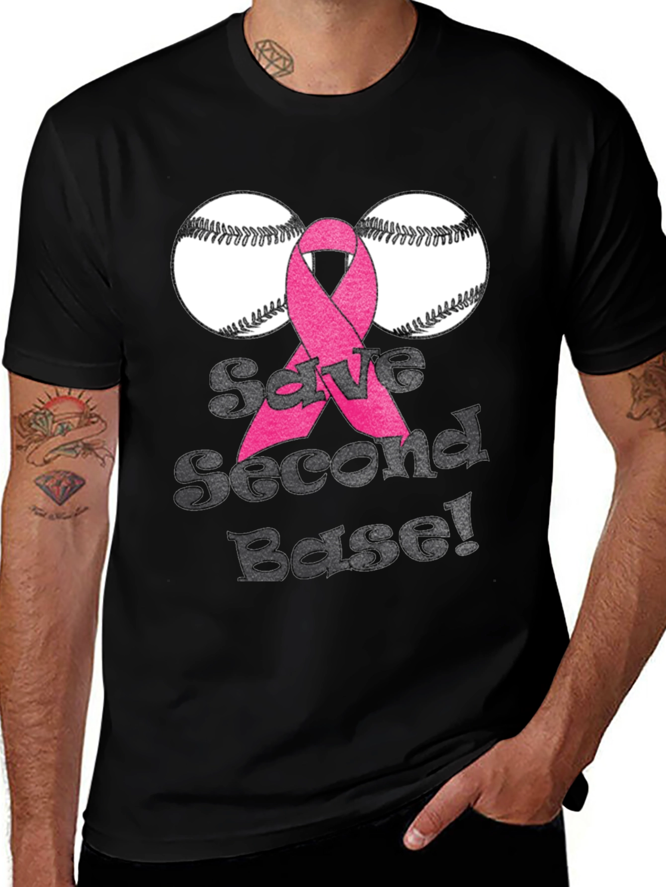 Variant 29 of Save Second Base T-Shirt - Breast Cancer Awareness Tee