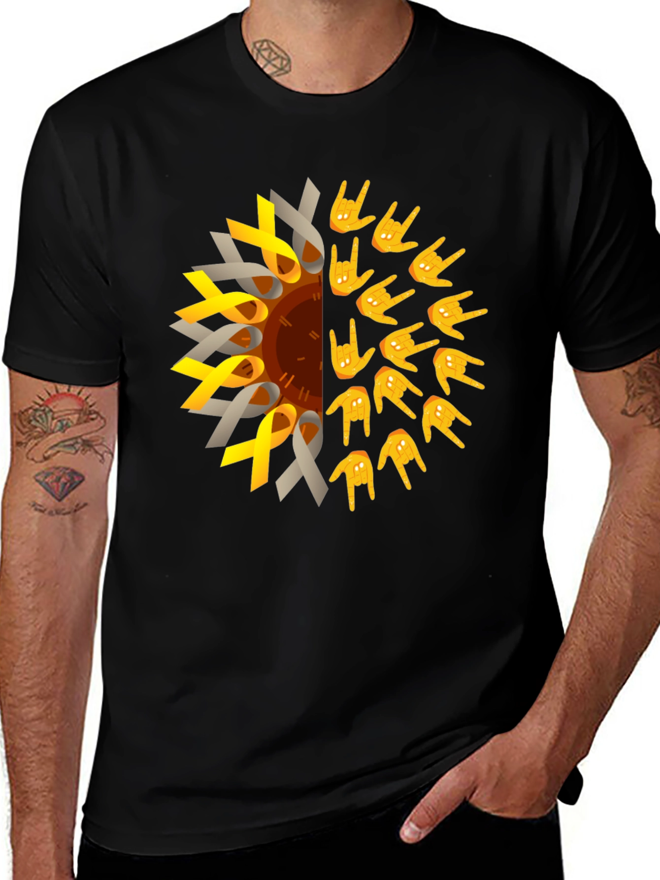 Variant 12 of Awareness Ribbon & ASL Love Hand Sign Sunflower T-Shirt