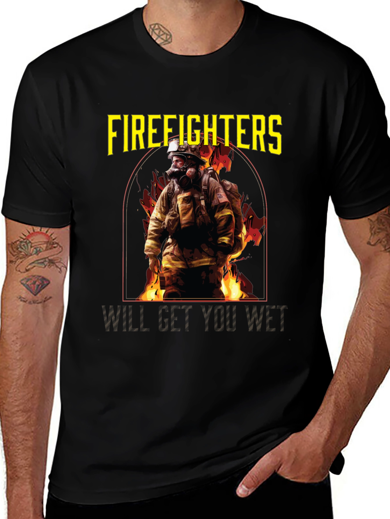 Variant 7 of Firefighters Will Get You Wet Black T-Shirt