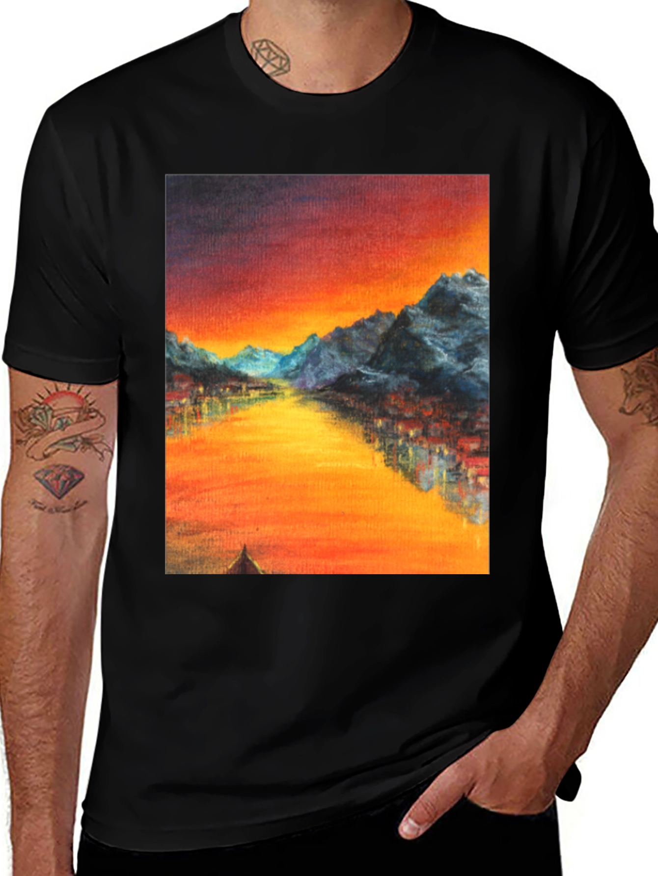 Variant 6 of Sunset Mountain River Graphic Tee - Black