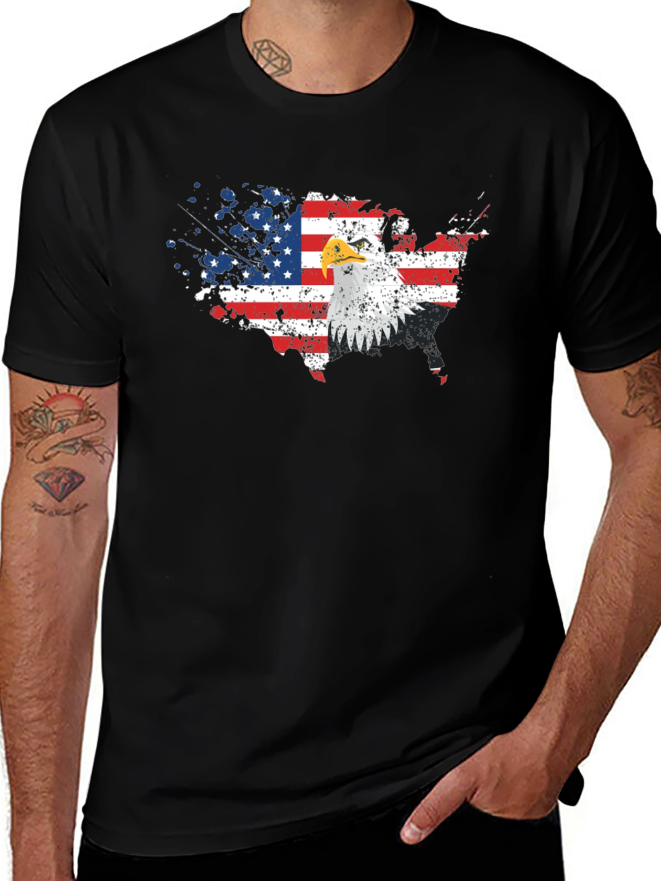 Variant 10 of USA Flag Eagle Graphic Print Black T-Shirt