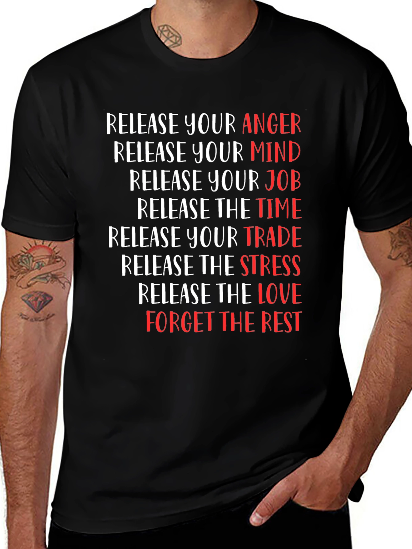 Variant 16 of Release T-Shirt - Anger, Mind, Job, Time, Trade, Stress, Love
