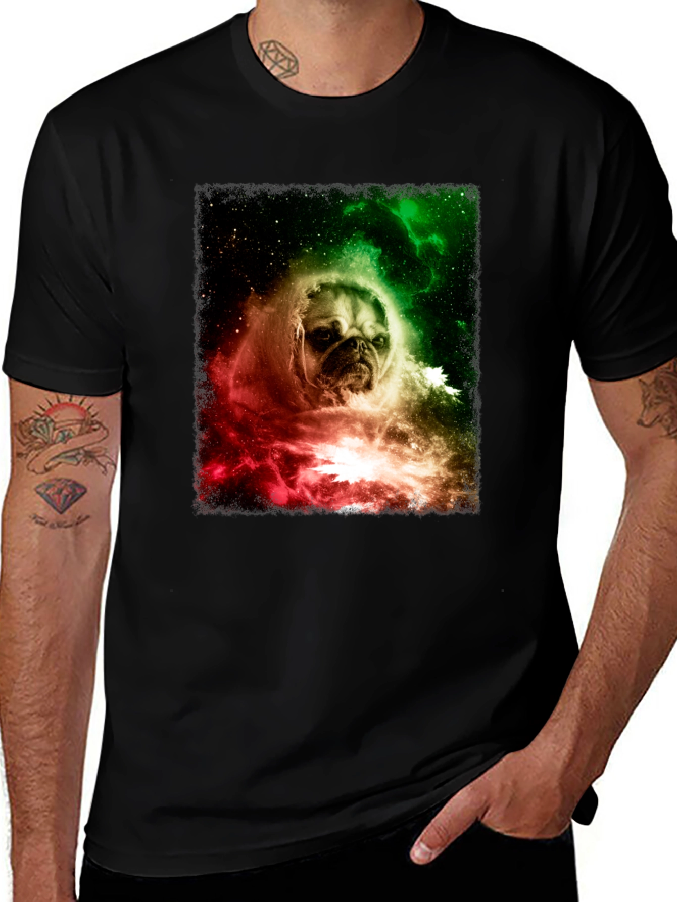 Variant 4 of Pug in Space Graphic Tee - Black Cotton Blend