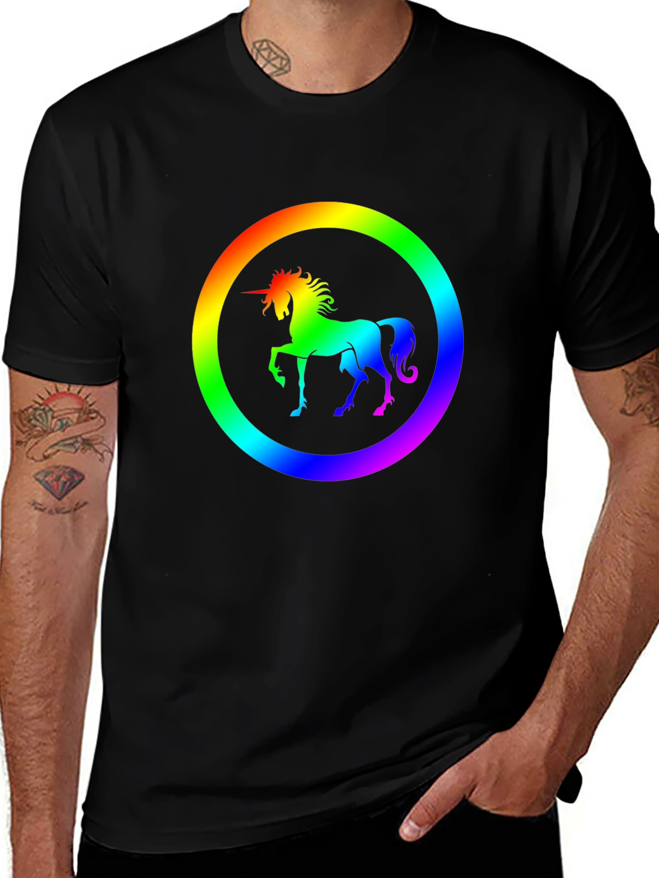 Variant 12 of Rainbow Unicorn Graphic Tee - Black Unisex T-Shirt
