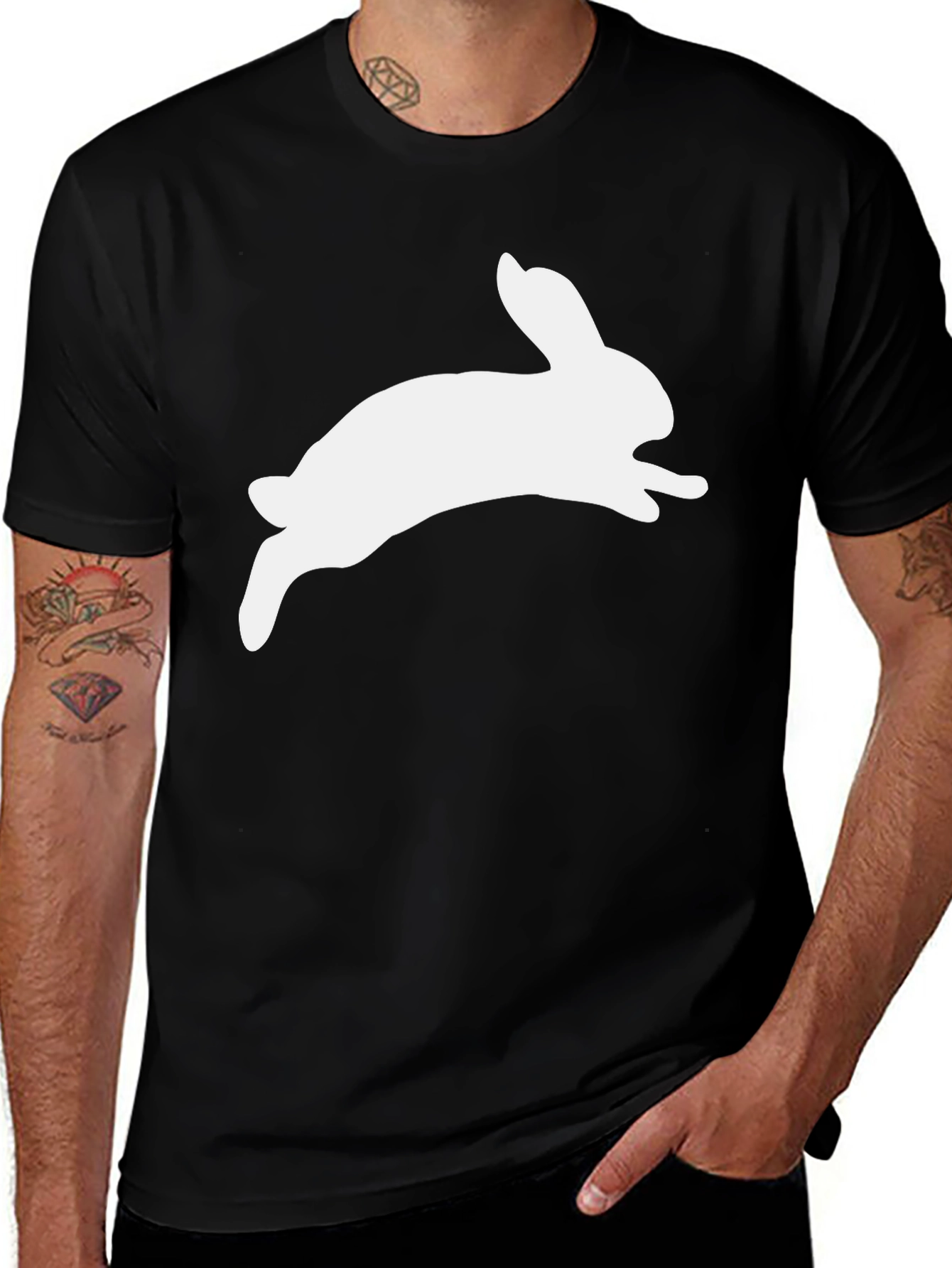 Black T-Shirt with White Rabbit Design