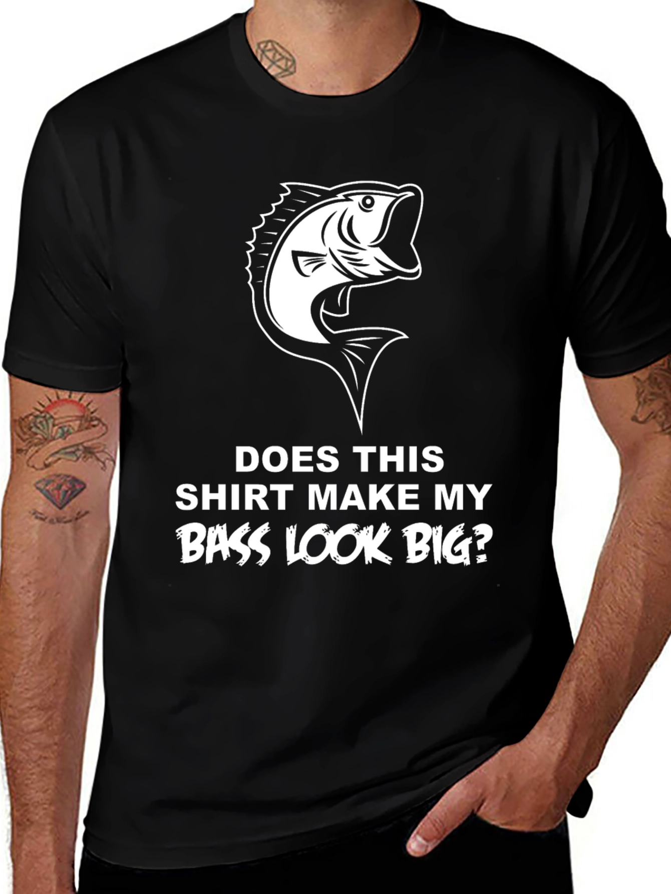 Variant 18 of Funny Bass Fishing T-Shirt - Does This Shirt Make My Bass Look Big?