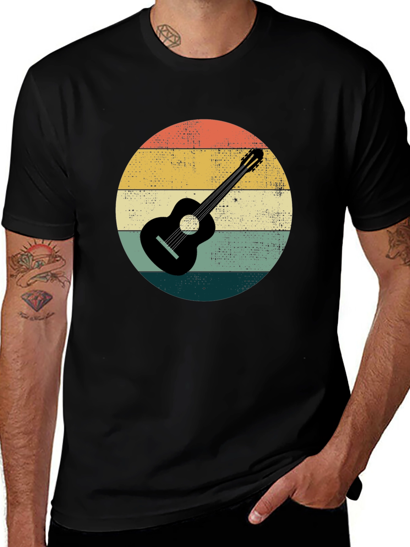 Variant 10 of Vintage Guitar Sunset Graphic Tee - Retro Music Lover Shirt