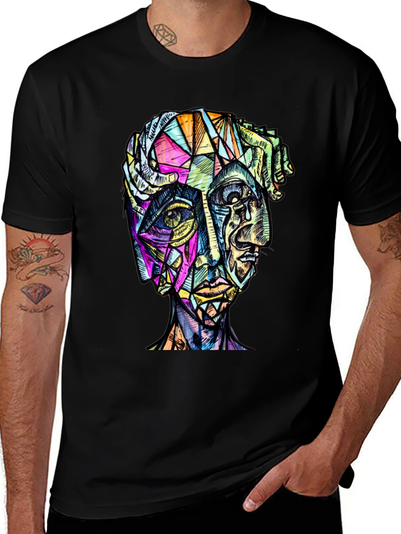Variant 13 of Abstract Geometric Face Graphic Tee - Modern Art Shirt