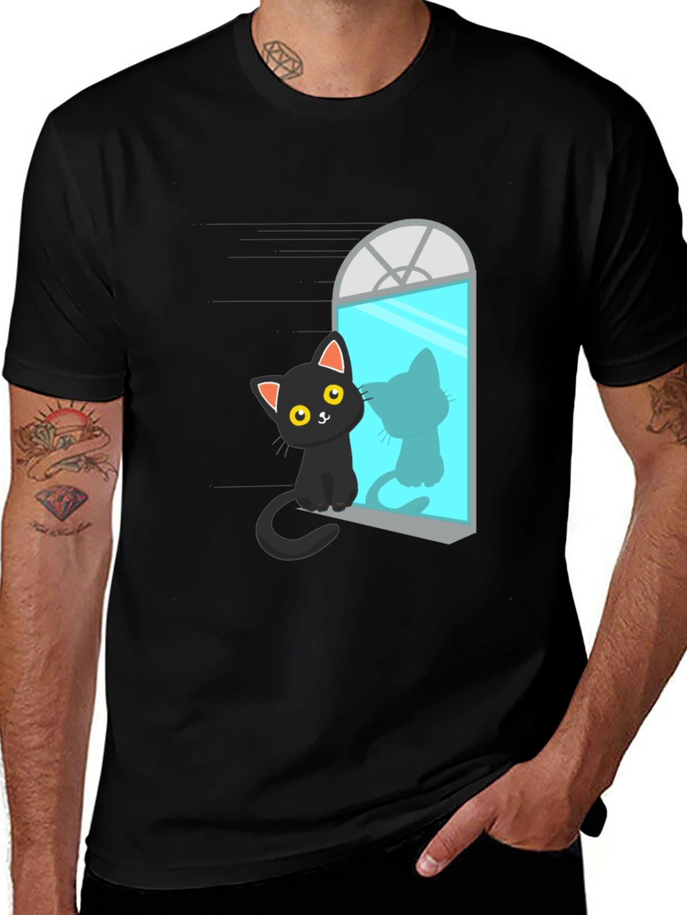 Variant 5 of Black Cat Window Reflection Graphic Tee