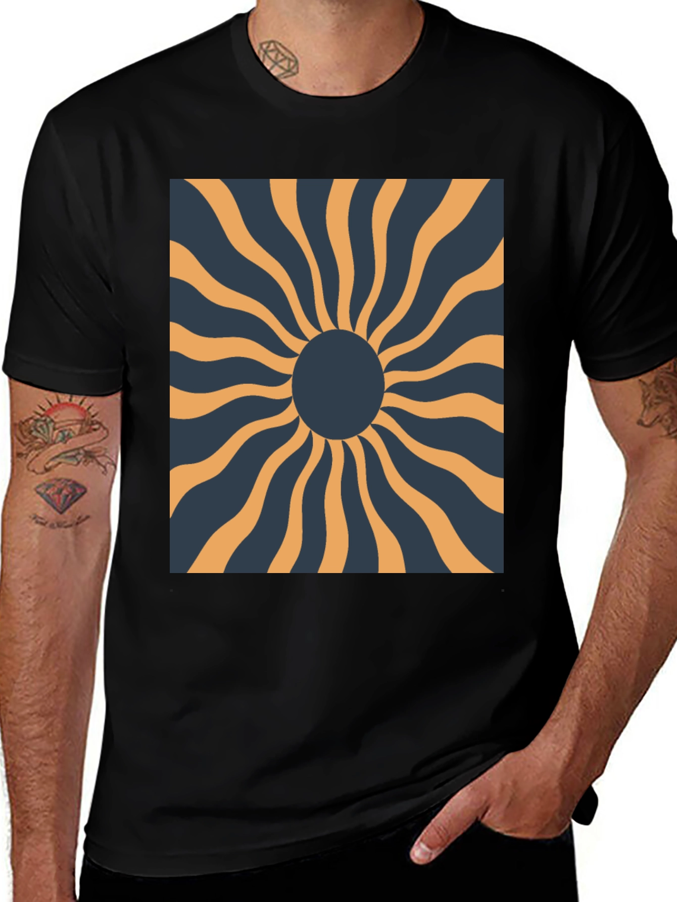 Variant 11 of Retro Sunburst Graphic Black T-Shirt