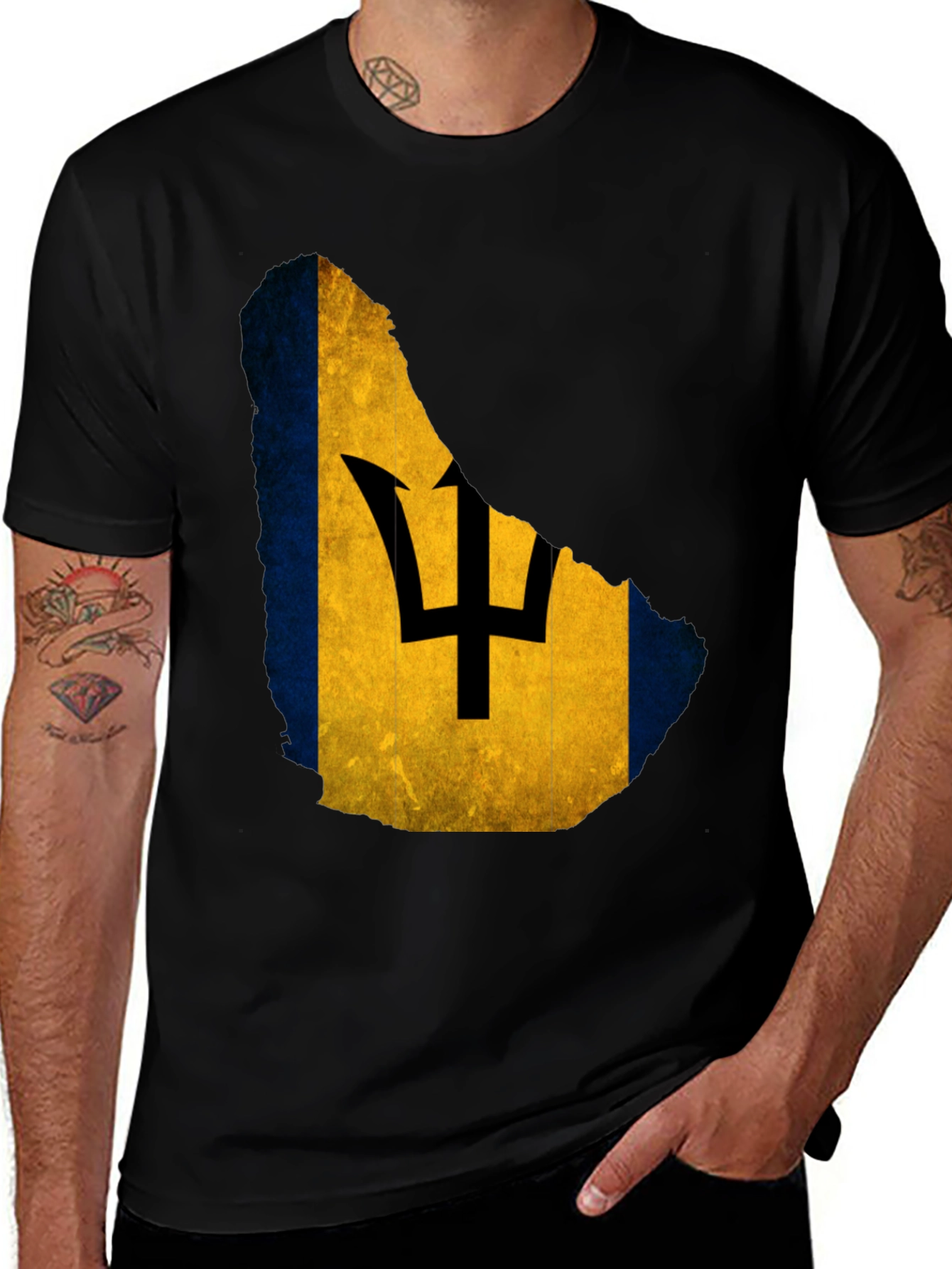 Barbados Flag T-Shirt Men's Crew Neck Tee