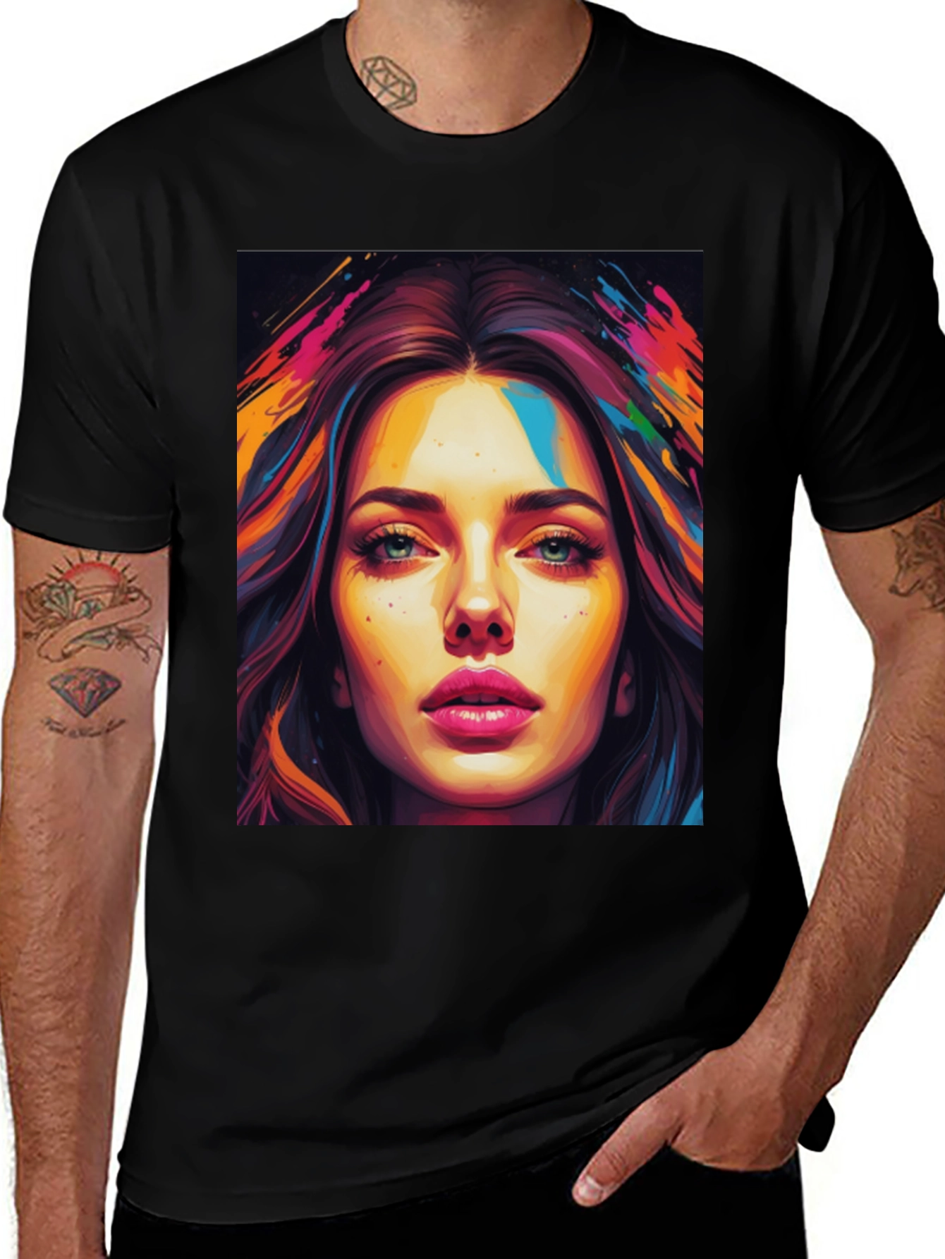 Variant 25 of Artistic Woman Graphic Tee - Bold Colorful Portrait