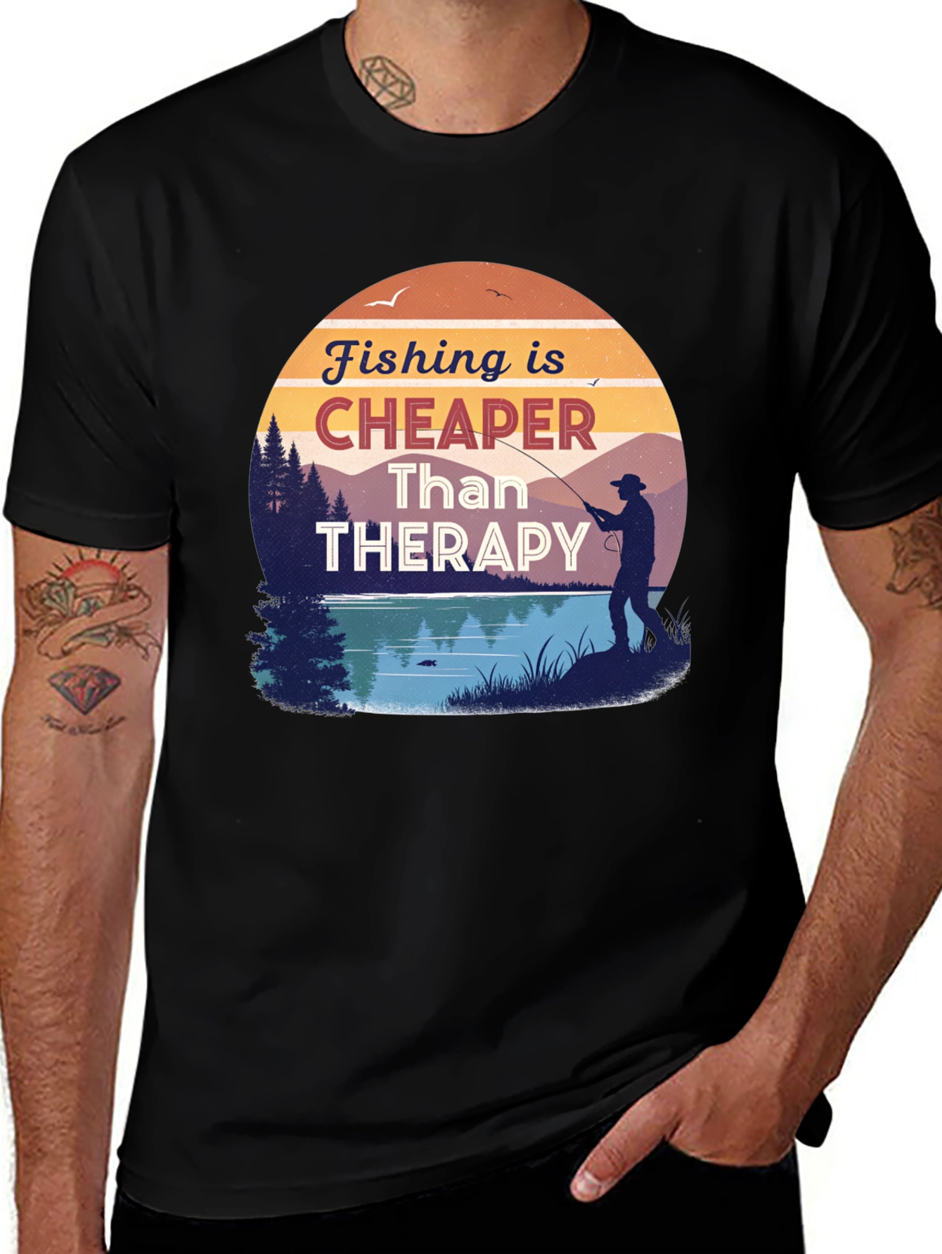 Variant 28 of Fishing is Cheaper Than Therapy Black T-Shirt