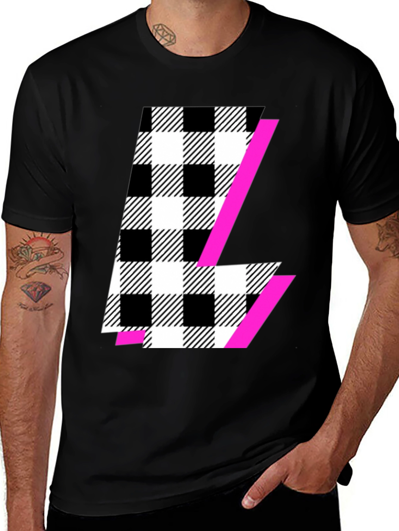 Variant 12 of Bold Checkered L Graphic Tee - Modern Style
