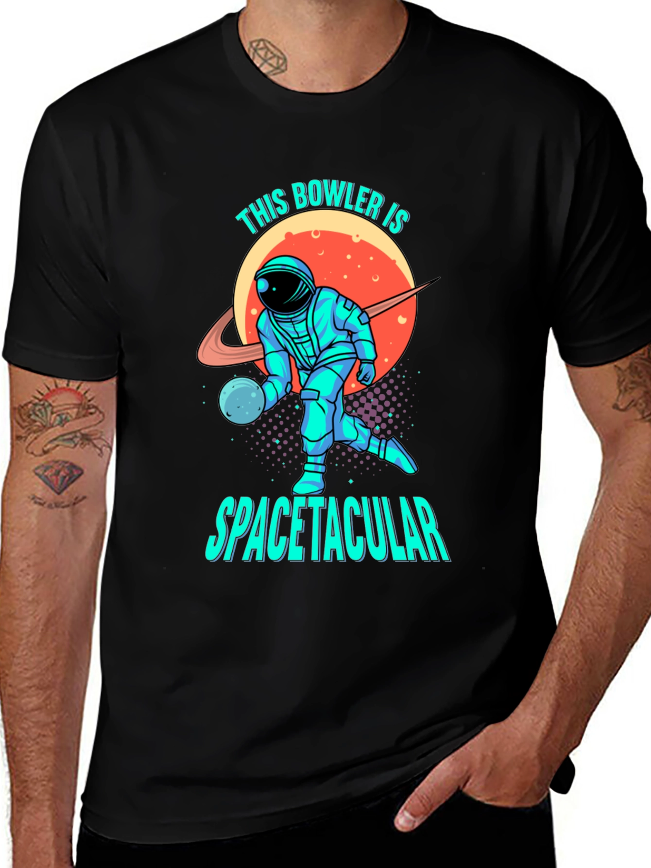 Variant 19 of Spacetacular Bowler T-Shirt - Astronaut Design