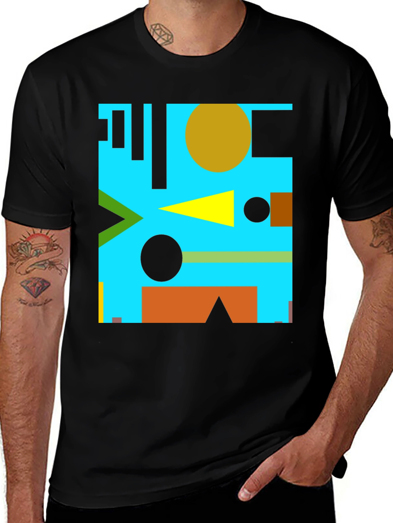Geometric Abstract Design Black T-Shirt