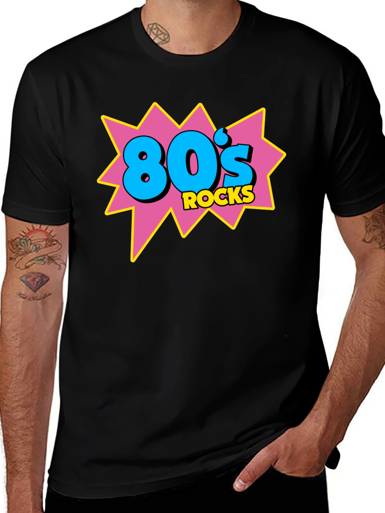 80's Rocks Graphic Print Black T-Shirt