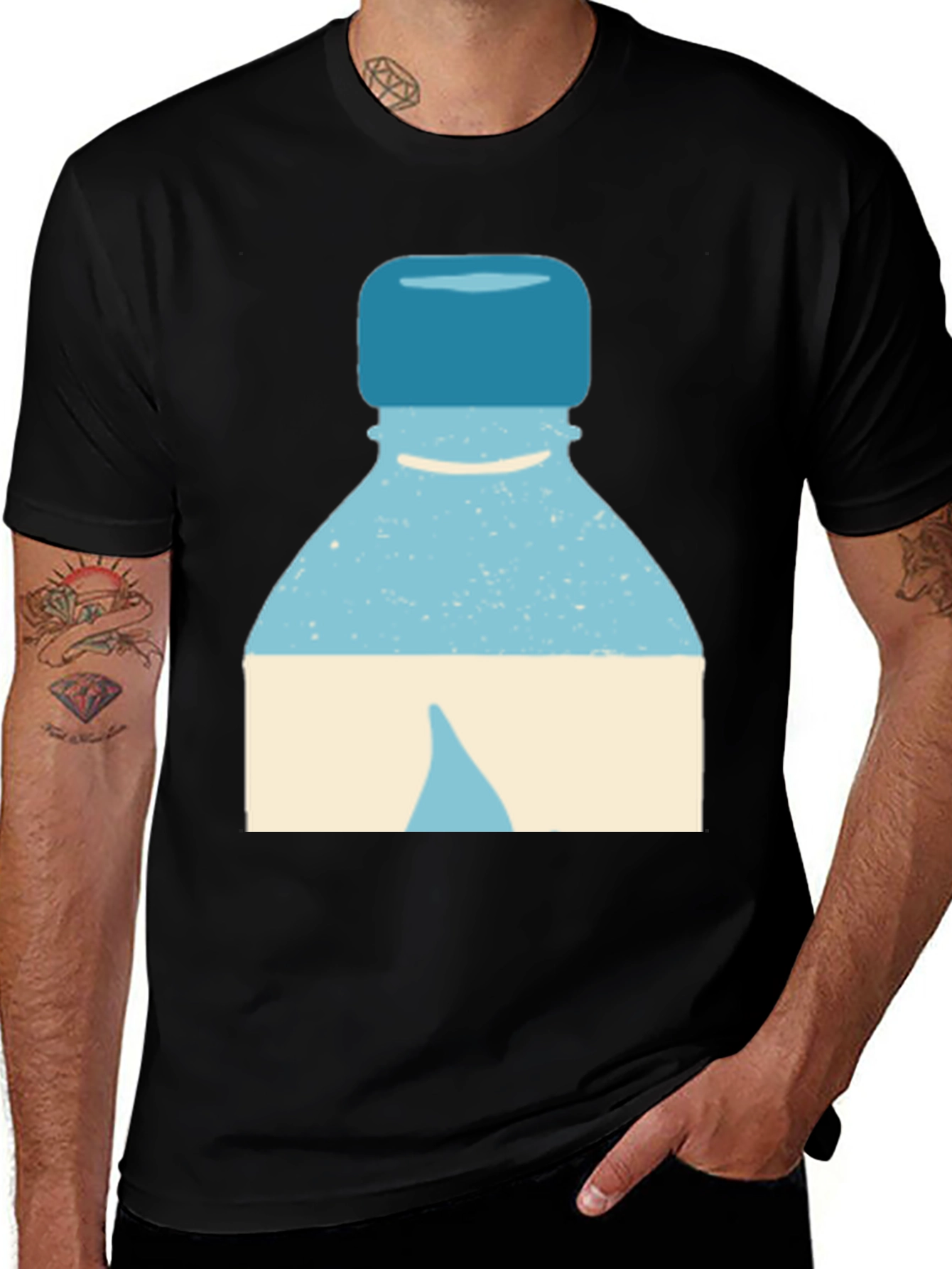 Water Bottle Graphic Tee - Casual Black T-Shirt