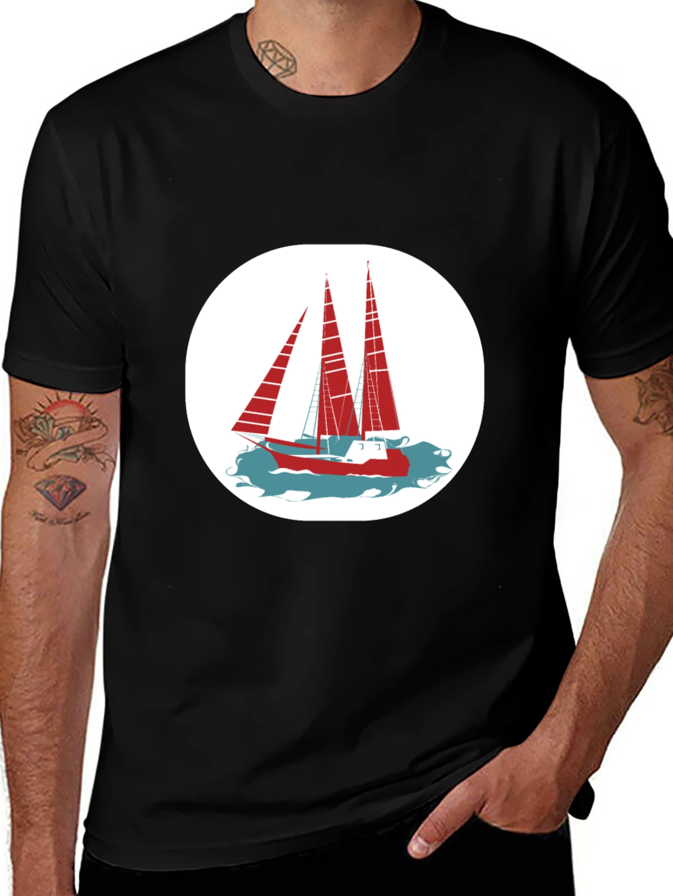 Variant 20 of Nautical Sailboat Graphic Tee - Classic Black Cotton Shirt