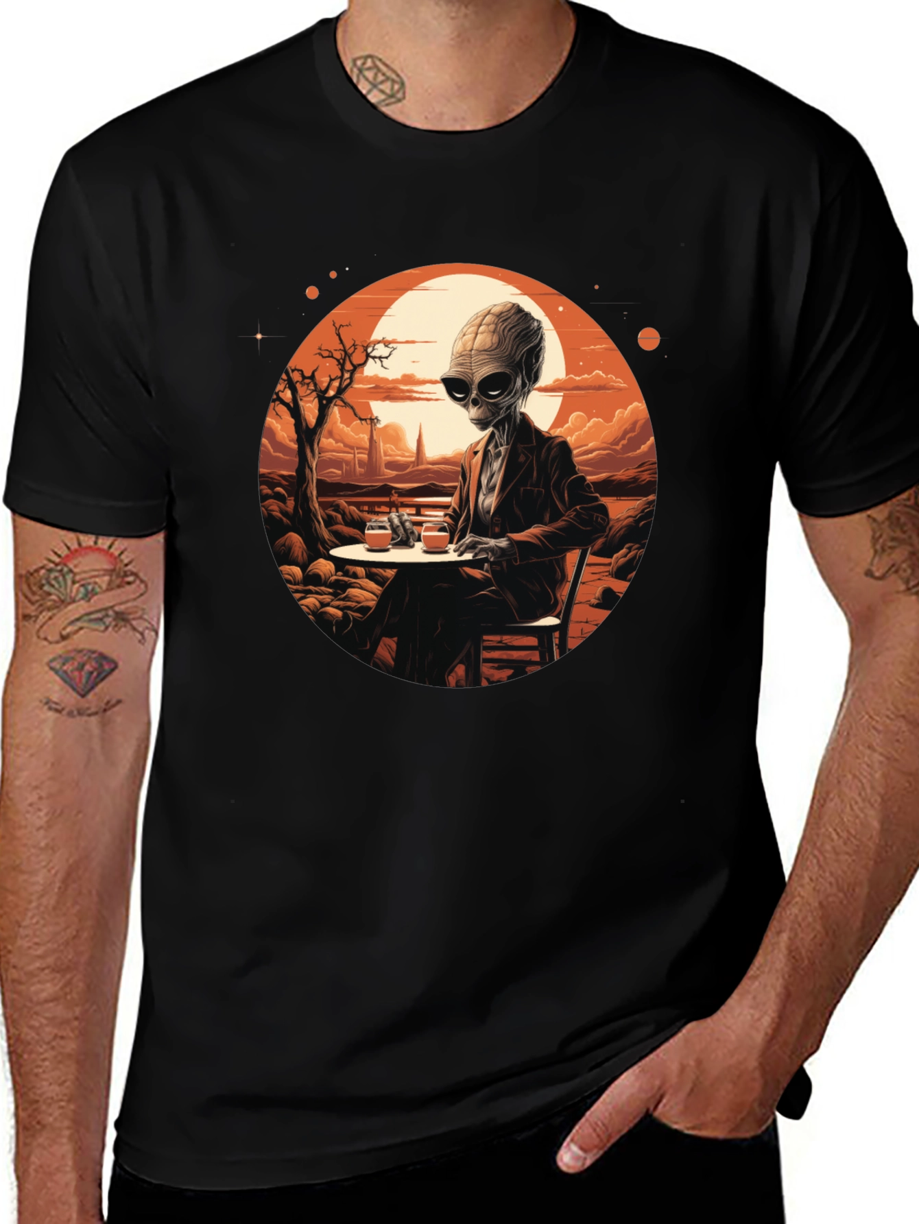 Variant 28 of Alien Sipping T-Shirt - Sci-Fi Graphic Tee